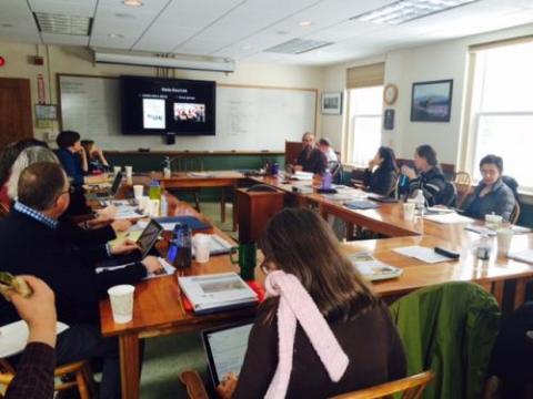 Members of the SFFI Northeast Advisory Group brainstorm improvements to TELE at the Harvard Forest